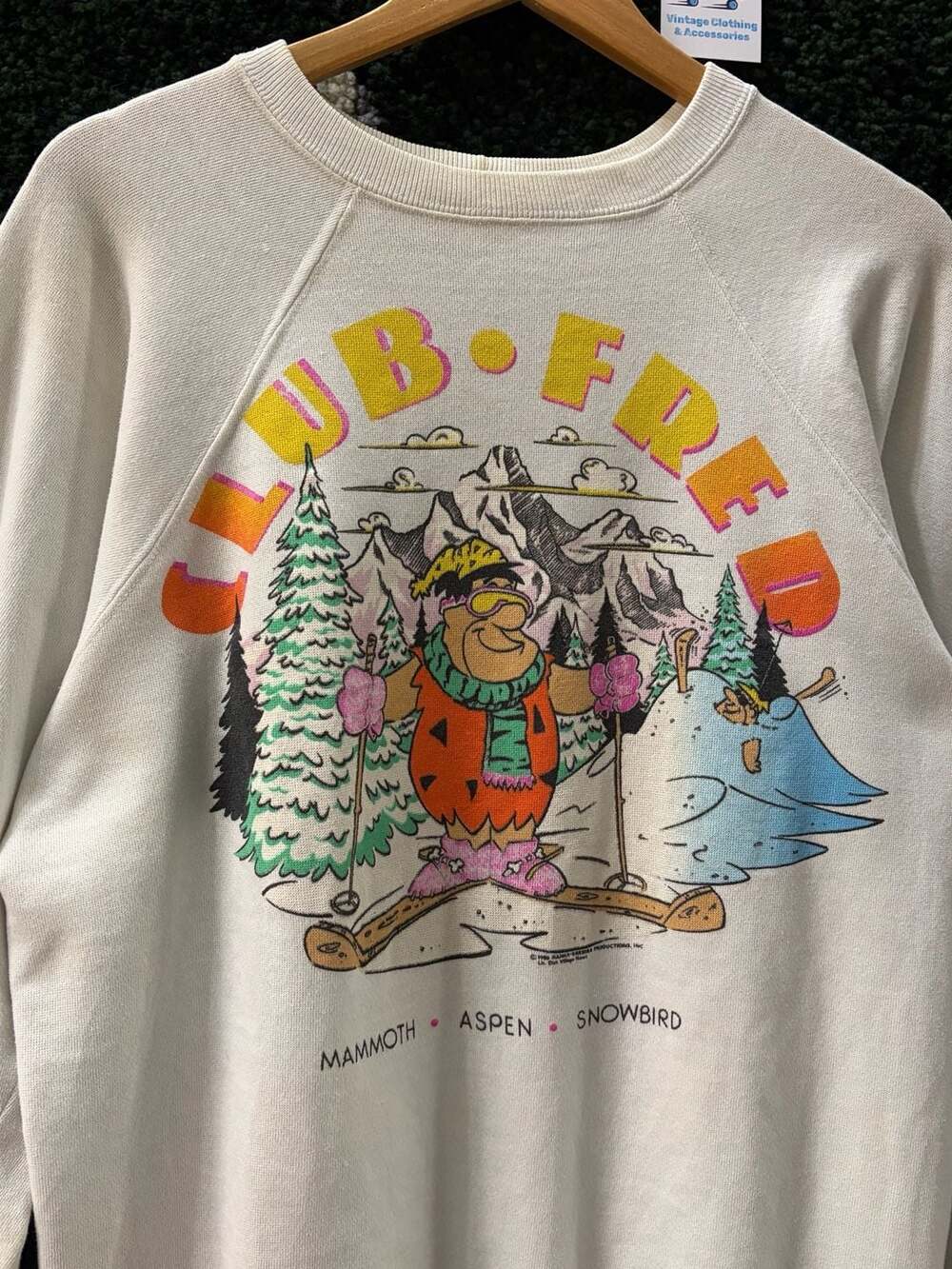 Vintage 1986 Club Fred The Flintstones Skiing Mammoth Aspen Snowbird Sweatshirt - Picture 2 of 4
